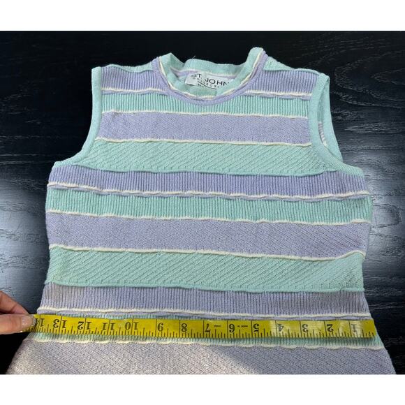 St John Marie Gray- Size 2 blue cream purple striped Sleeveless sweater Dress - Picture 5 of 6